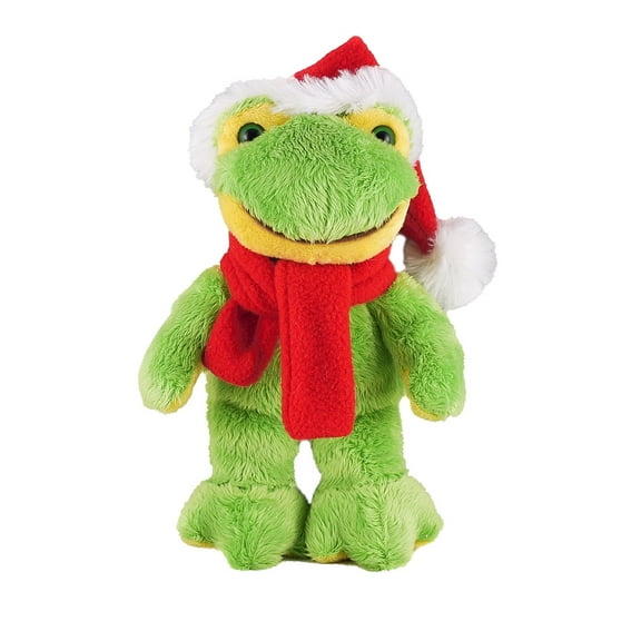 Made By Aliens Customize Soft Xmas Plush Stuffed Animal Gift with Red and White Santa Hat and Winter Scarf 12 Inch, Holiday Toys Personalized Gift - Great Present for Christmas (Frog)
