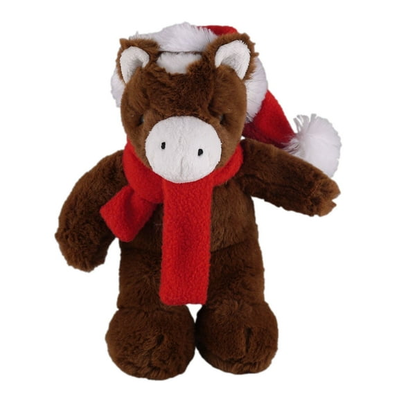 Made By Aliens Customize Soft Xmas Plush Stuffed Animal Gift with Red and White Santa Hat and Winter Scarf 12 Inch, Holiday Toys Personalized Gift - Great Present for Christmas ( Horse)