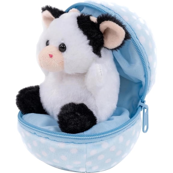 Made by Aliens Easter Stuffed Animal - 6 inch - Surprise Zip up Egg Hideaway Springtime Inspired Plush Toy Gift for kids, Boys and Girls - Easter Mother's Day Birthday (New Cow Egg)