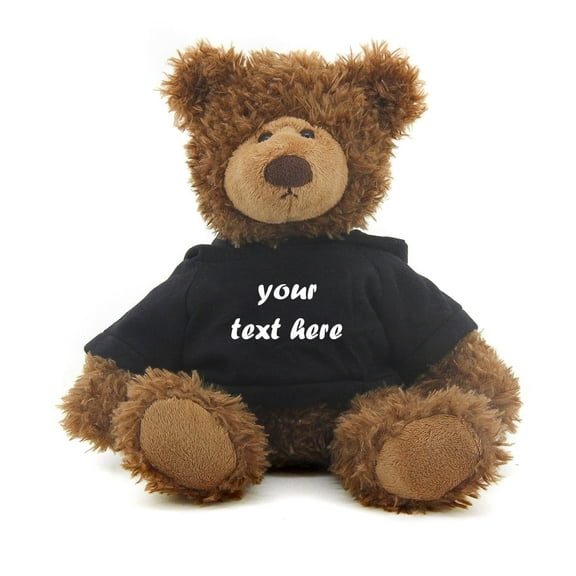 Made by Aliens Brown Frankie Bear 12 Inches, Stuffed Animal Personalized Gift - Great Present for Mothers Day Valentine Day Graduation Day Birthday Christmas - Custom Text on Hoodie (Black)