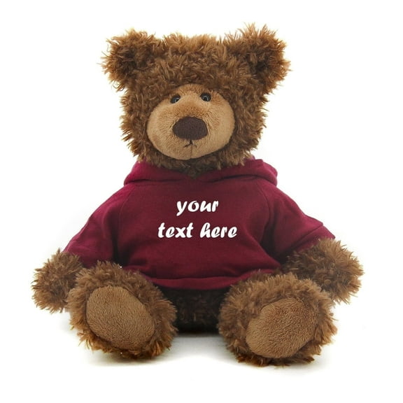 Made by Aliens Brown Frankie Bear 12 Inches, Stuffed Animal Personalized Gift - Great Present for Mothers Day Valentine Day Graduation Day Birthday Christmas - Custom Text on Hoodie (Maroon)