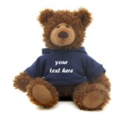 Made by Aliens Brown Frankie Bear 12 Inches, Stuffed Animal Personalized Gift - Great Present for Mothers Day Valentine Day Graduation Day Birthday Christmas - Custom Text on Hoodie Navy-Blue