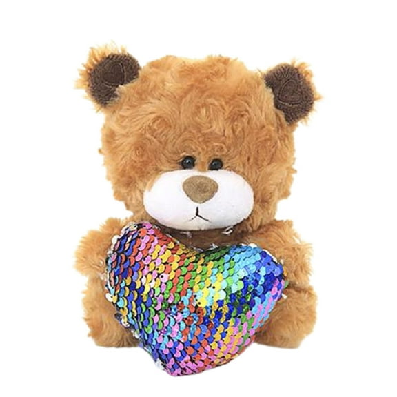 Made by Aliens Personalized Brown Qbeba Teddy Bear Stuffed Animal Plush Toy -With Colorful Heart Pillow- Perfect Gift for Valentine Day -Christmas- Birthday-6 Inches
