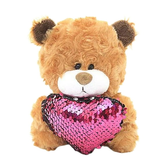 Made by Aliens Personalized Brown Qbeba Teddy Bear Stuffed Animal Plush Toy -With Pink Heart Pillow- Perfect Gift for Valentine Day -Christmas- Birthday-6 Inches