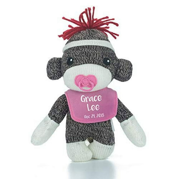 Made by Aliens Cute Super Soft Sockiez for Baby Boy with Custom Bib 6 Inches-Stuffed Animal Toy-Lovable for Kids-First Birthday Gift (Pink)