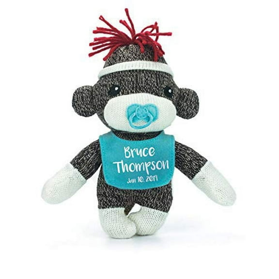 Made by Aliens Cute Super Soft Sockiez for Baby Boy with Custom Bib 6 Inches-Stuffed Animal Toy-Lovable for Kids-First Birthday Gift (Blue)
