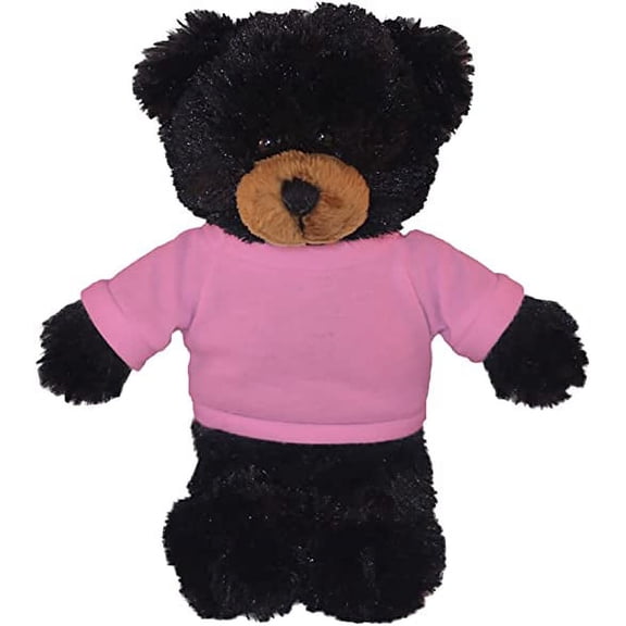 Made by Aliens Personalized Floppy Black Bear-with Tee- Stuffed Animal Plush Toy-Custom Text on Shirt-Perfect Gift for Valentine Day- Graduation Day- Birthday 8 inches (Pink)