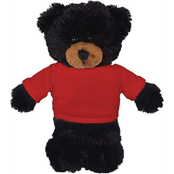 Made by Aliens Personalized Floppy Black Bear-with Tee- Stuffed Animal Plush Toy-Custom Text on Shirt-Perfect Gift for Valentine Day- Graduation Day- Birthday 8 inches (Red)