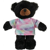 Made by Aliens 8 Inch Floppy Black Bear with Tee Plush Stuffed Animal Personalized Gift - Custom Text on Shirt - Great Present for Mothers Day, Valentine Day, Graduation Day, Birthday (Tyedye)