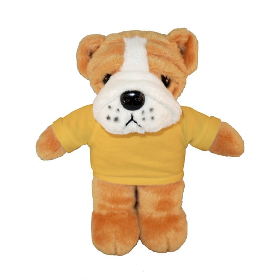 Made by Aliens Personalized Floppy Bulldog with Yellow Tee Stuffed Animal Plush Toy-Custom Text on Shirt-Prefect Gift for Valentine Day- Graduation Day- Birthday 8 inches