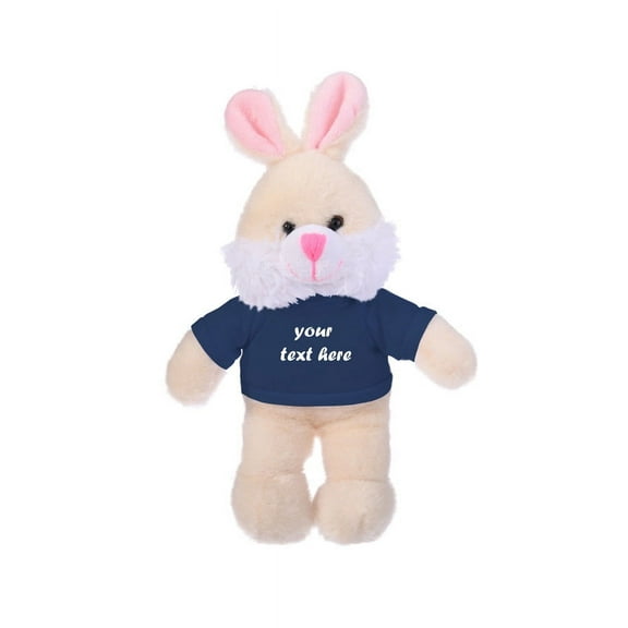 Made by Aliens Personalized Floppy Bunny with Tee Stuffed Animal Plush Toy-Custom Text on Shirt- Perfect Gift for Easter- Valentine Day- Birthday- 12 inches (Navy-Blue)