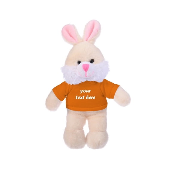 Made by Aliens Personalized Floppy Bunny with Tee Stuffed Animal Plush Toy-Custom Text on Shirt- Perfect Gift for Easter- Valentine Day- Birthday- 12 inches (Orange)