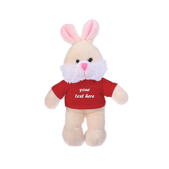 Made by Aliens Personalized Floppy Bunny with Tee Stuffed Animal Plush Toy-Custom Text on Shirt- Perfect Gift for Easter- Valentine Day- Birthday- 12 inches (Red)