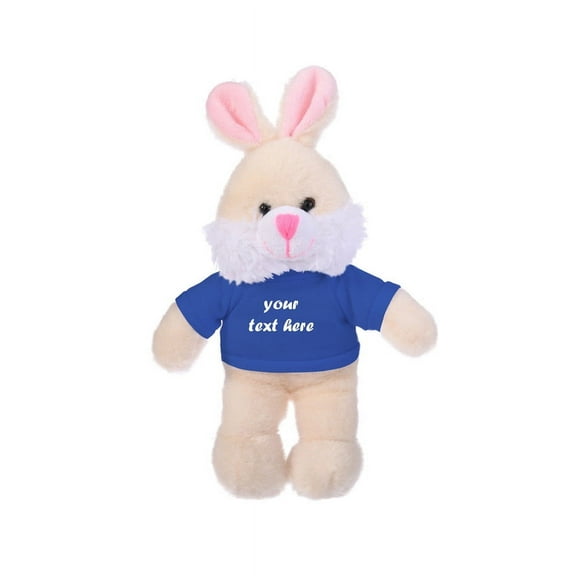 Made by Aliens Personalized Floppy Bunny with Tee Stuffed Animal Plush Toy-Custom Text on Shirt- Perfect Gift for Easter- Valentine Day- Birthday- 12 inches (Royal-Blue)