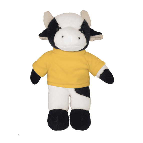 Made by Aliens 8 Inch Floppy Cow with Tee Plush Stuffed Animal Personalized Gift - Custom Text on Shirt - Great Present for Mothers Day, Valentine Day, Graduation Day, Birthday (Yellow)