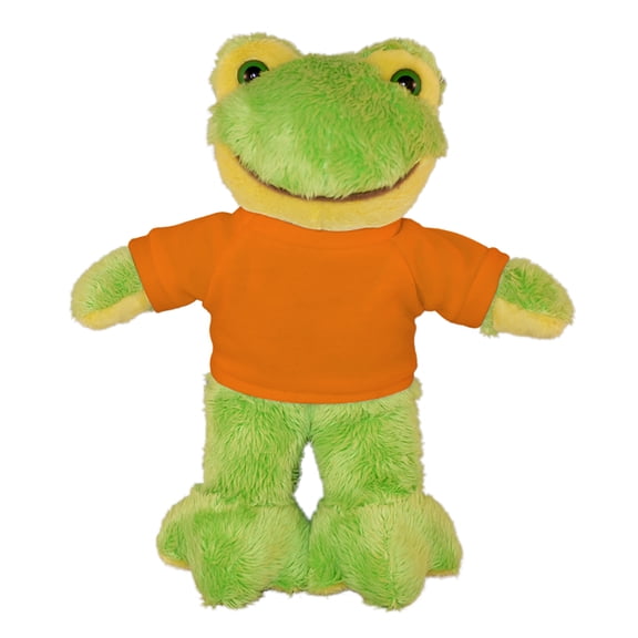 Made by Aliens Personalized Floppy Frog with Tee Stuffed Animal Plush Toy -Custom Text on Shirt - Perfect Gift for Valentine Day- Graduation Day-Birthday -8 inches (Orange)