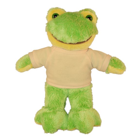 Made by Aliens Personalized Floppy Frog with Tee Stuffed Animal Plush Toy -Custom Text on Shirt - Perfect Gift for Valentine Day- Graduation Day-Birthday -8 inches (Tan)