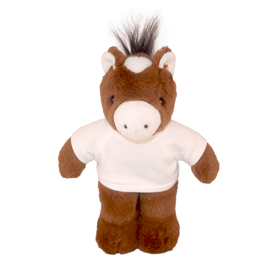 Made by Aliens Personalized Floppy Horse -with White Tee- Stuffed Animal Plush Toy-Custom Text on Shirt -Perfect Gift for Valentine Day- Graduation Day- Birthday-8 inches