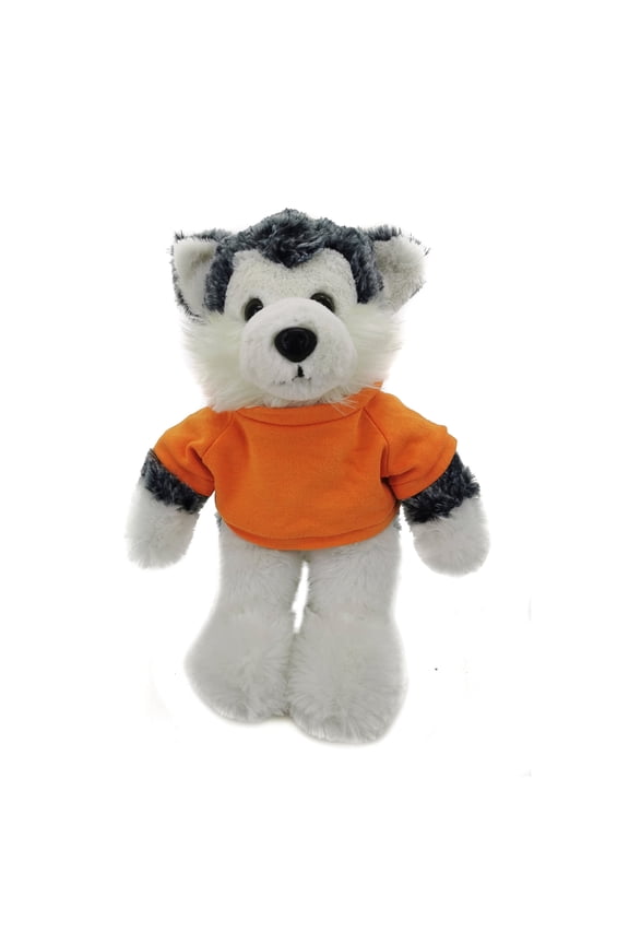 8 inches Floppy Husky Plush Stuffed Animal Personalized Gift - Custom Text on Shirt - Great Present for Mothers Day, Valentine Day, Graduation Day, Birthday (Orange)