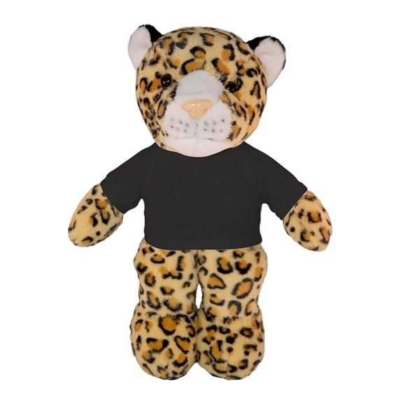Made by Aliens Personalized Floppy Leopard-with Tee- Stuffed Animal Plush Toy- Custom Text on Shirt-Perfect Gift for- Valentine Day- Graduation Day- Birthday 8 inches (Black)