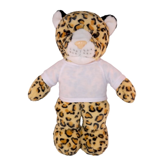 Made by Aliens Personalized Floppy Leopard-with Tee- Stuffed Animal Plush Toy- Custom Text on Shirt-Perfect Gift for- Valentine Day- Graduation Day- Birthday 8 inches (White)