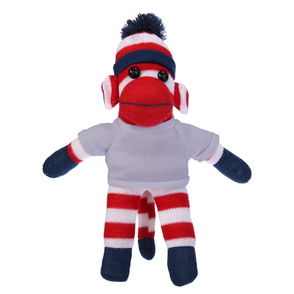 Made by Aliens 10 Inch Patriot Sock Monkey with Tee Plush Stuffed Animal Personalized Gift - Custom Text on Shirt - Great Present for Mothers Day, Valentine, Graduation, Birthday (Heather-Gray)