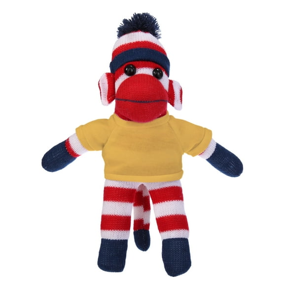 Made by Aliens 10 Inch Patriot Sock Monkey with Tee Plush Stuffed Animal Personalized Gift - Custom Text on Shirt - Great Present for Mothers Day, Valentine Day, Graduation Day, Birthday (Yellow)