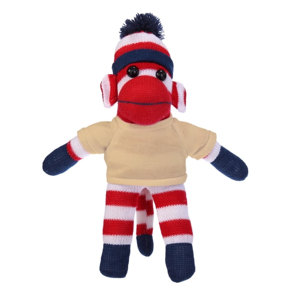 Made by Aliens 10 Inch Patriot Sock Monkey with Tee Plush Stuffed Animal Personalized Gift - Custom Text on Shirt - Great Present for Mothers Day, Valentine, Graduation, Birthday (Tan)