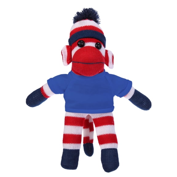 Made by Aliens 10 Inch Patriot Sock Monkey with Tee Plush Stuffed Animal Personalized Gift - Custom Text on Shirt - Great Present for Mothers Day, Valentine, Graduation, Birthday (Royal-Blue)