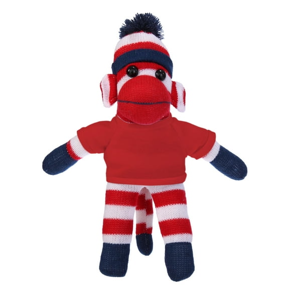 Made by Aliens 10 Inch Patriot Sock Monkey with Tee Plush Stuffed Animal Personalized Gift - Custom Text on Shirt - Great Present for Mothers Day, Valentine, Graduation, Birthday (Red)