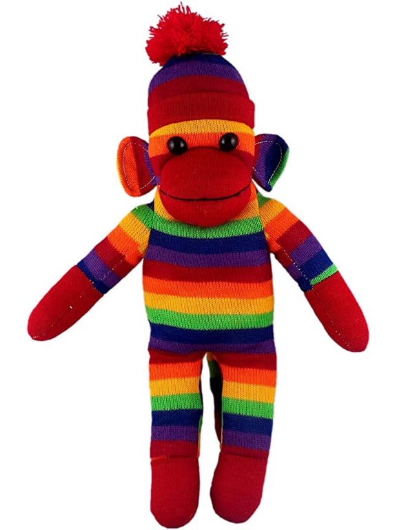 10 Inch Rainbow Sock Monkey with Tee Plush Stuffed Animal Personalized Gift - Custom Text on Shirt - Great Present for Mothers Day, Valentine Day, Graduation Day, Birthday (Rainbow)