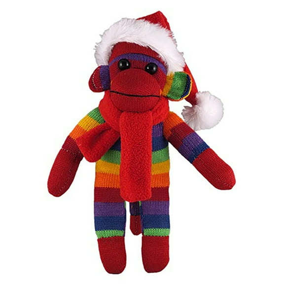 Made By Aliens Personalized Floppy Original Rainbow Sock Monkey -Stuffed Animal Plush Toy- With Scarf And Hat- Perfect Gift For Christmas- Valentine Day- Graduation Day- Birthday- 10 inches