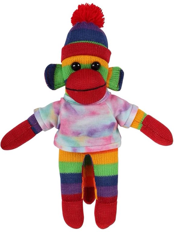 10 Inch Rainbow Sock Monkey with Tee Plush Stuffed Animal Personalized Gift - Custom Text on Shirt - Great Present for Mothers Day, Valentine Day, Graduation Day, Birthday (Tyedye)