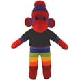 thumbnail image 1 of Made by Aliens 10 Inch Rainbow Sock Monkey with Tee Plush Stuffed Animal Personalized Gift - Custom Text on Shirt - Great Present for Mothers Day, Valentine Day, Graduation Day, Birthday (Black), 1 of 1