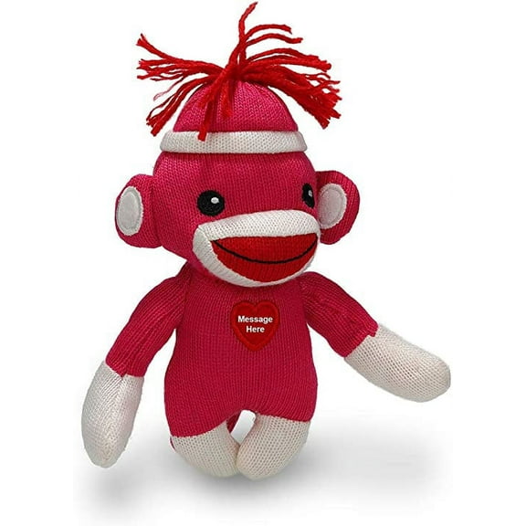 Made By Aliens Customize Adorable Sock Monkey, The Original Traditional Hand Knitted Stuffed Animal Toy Gift-for Kids, Babies, Teens, Girls and Boys Baby Doll Present Puppet 6 Inches (Pink)