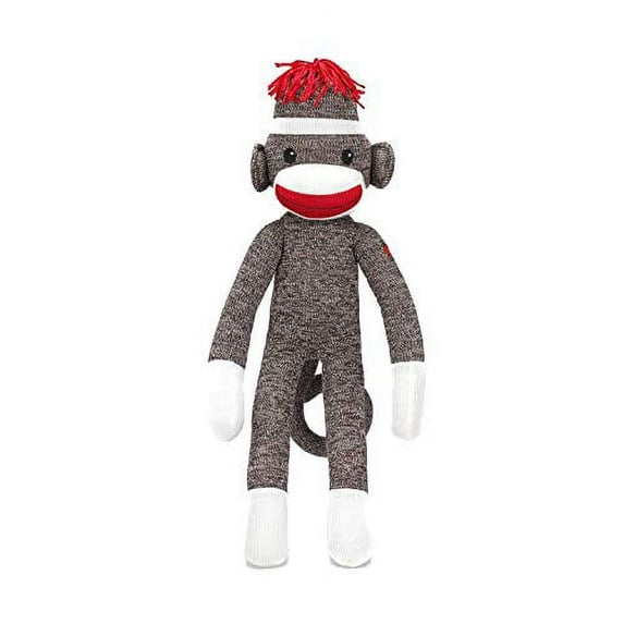Made By Aliens Adorable Brown Sock Monkey, The Original Traditional Hand Knitted Stuffed Animal Toy Gift-for Kids, Babies, Teens, Girls and Boys Baby Doll Present Puppet 20 Inches