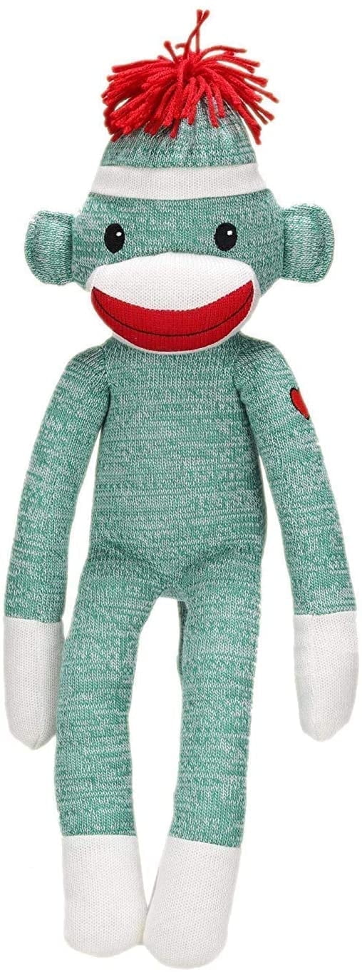 Made by Aliens Adorable Green Sock Monkey, The Original Traditional Hand Knitted Stuffed Animal Toy Gift-for Babies, Teens, Girls and Boys Baby Doll Present Puppet 20 Inches