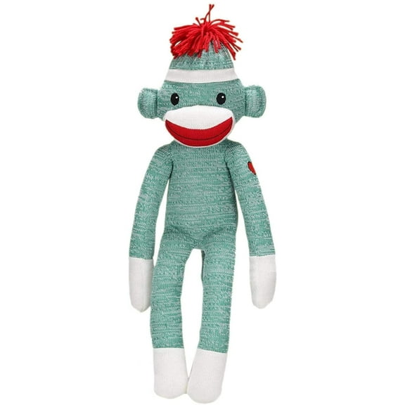 Made by Aliens Adorable Green Sock Monkey, The Original Traditional Hand Knitted Stuffed Animal Toy Gift-for Babies, Teens, Girls and Boys Baby Doll Present Puppet 20 Inches