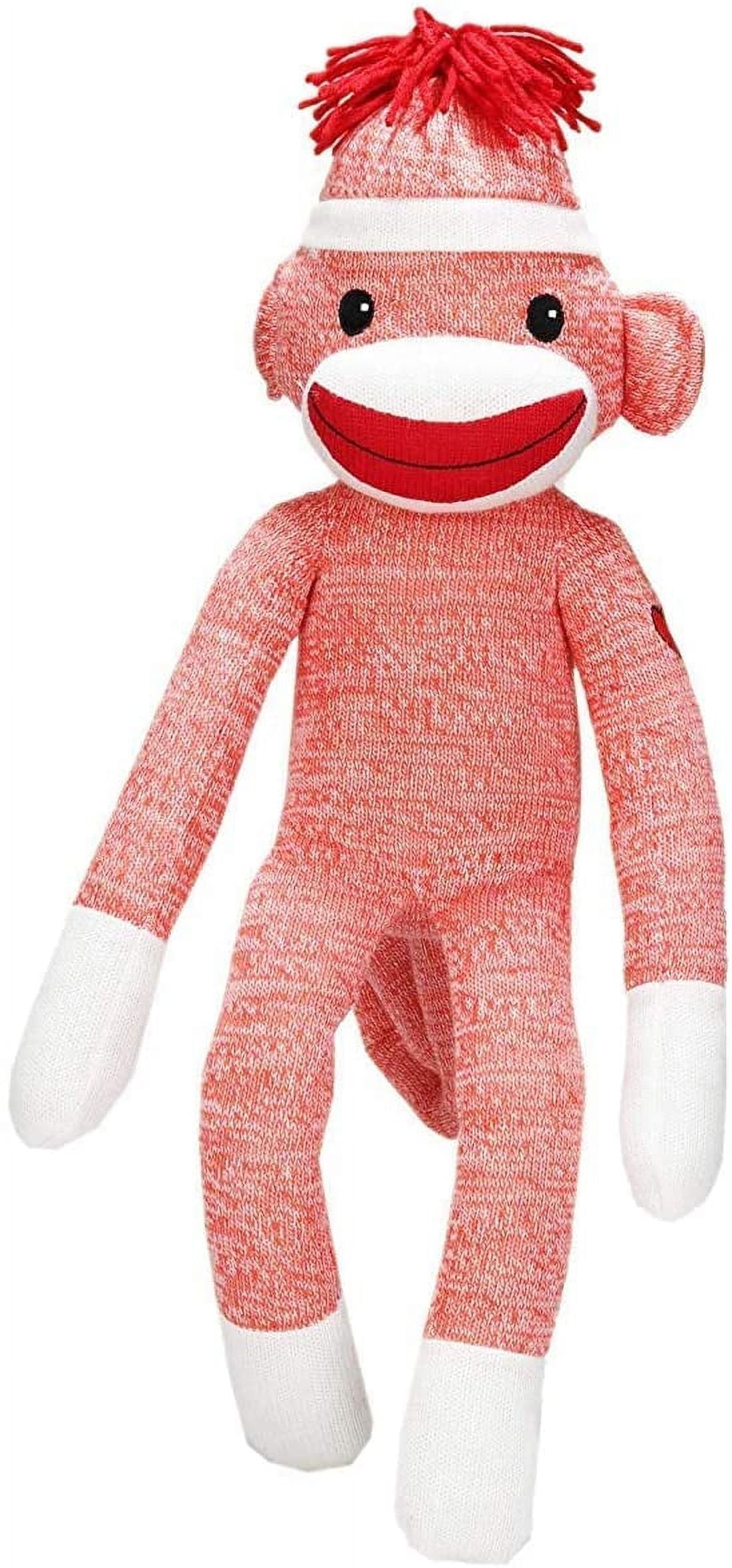 Made by Aliens Adorable Orange Sock Monkey, The Original Traditional Hand Knitted Stuffed Animal Toy Gift-for Kids, Babies, Teens, Girls and Boys Baby Doll Present Puppet 20 Inches