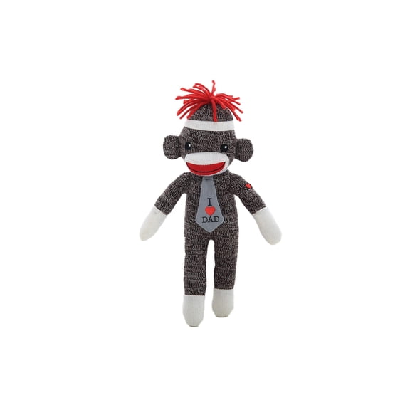 Made By Aliens Plush Sock Monkey Sockie Stuffed Animal Toy  Wearing Tie with Message On I Love DAD, Plush Animals Figure Toys for Kids and Superb Gift for on Fathers day, Birthday ( 8 Inches)