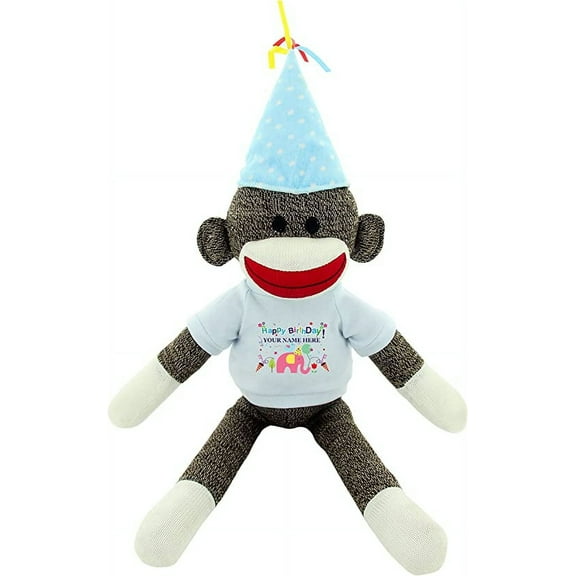 Made By Aliens Custom Text Sock Monkey 20" - Adorable Birthday Gift for Kids, Adults and Friends, Personalized Name on Its T-Shirt Best Party Gift with (White)