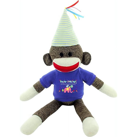 Made By Aliens Custom Text Sock Monkey 20" - Adorable Birthday Gift for Kids, Adults and Friends, Personalized Name on Its T-Shirt Best Party Gift with (Blue)