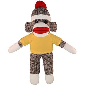 Made by Aliens Personalized Floppy Original Sock Monkey with Tee Stuffed Animal Plush Toy- Custom Text on Shirt- Perfect Gift for Valentine Day- Graduation Day- Birthday-10 inches (Yellow)