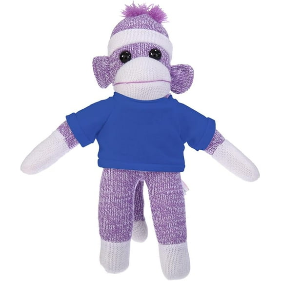 Made by Aliens 10 Inch Purple Sock Monkey with Tee Plush Stuffed Animal Personalized Gift - Custom Text on Shirt - Great Present for Mothers Day, Valentine Day, Graduation Day, Birthday (Royal-Blue)