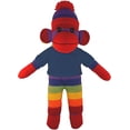thumbnail image 1 of Made by Aliens 10 Inch Rainbow Sock Monkey with Tee Plush Stuffed Animal Personalized Gift - Custom Text on Shirt - Great Present for Mothers Day, Valentine Day, Graduation Day, Birthday (Navy-Blue), 1 of 1