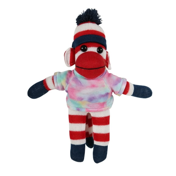 Made by Aliens 10 Inch Patriot Sock Monkey with Tee Plush Stuffed Animal Personalized Gift - Custom Text on Shirt - Great Present for Mothers Day, Valentine, Graduation, Birthday (Tyedye)