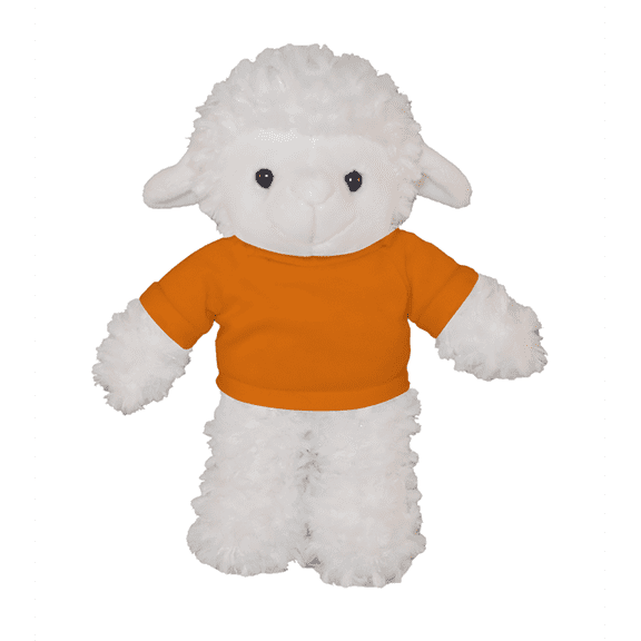 Made by Aliens Personalized Floppy Sheep-with Tee- Stuffed Animal Plush Toy-Custom Text on Shirt-Perfect Gift for Valentine Day-Graduation Day-Birthday- 8 inches (Orange)