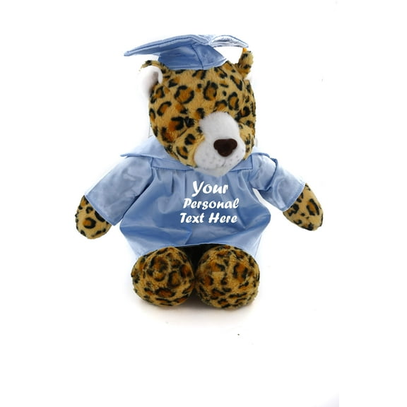 Made by Aliens Personalized Leopard Stuffed Animal Plush Toy Perfect Gift for Graduation Name or Your School Logo on Gown, Best for Any Grad School Kids 12 Inches