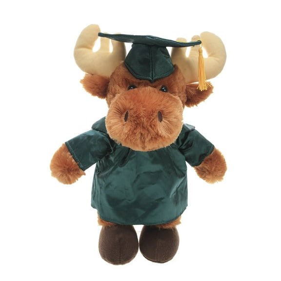 Made by Aliens Personalized Moose Stuffed Animal Plush Toy Perfect Gift for Graduation Name or Your School Logo on Gown, Best for Any Grad School Kids 12 Inches