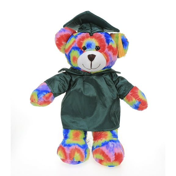 Made by Aliens Personalized Tie Dye Bear Stuffed Animal Plush Toy  Perfect Gift for Graduation Name or Your School Logo on Gown, Best for Any Grad School Kids 12 Inches